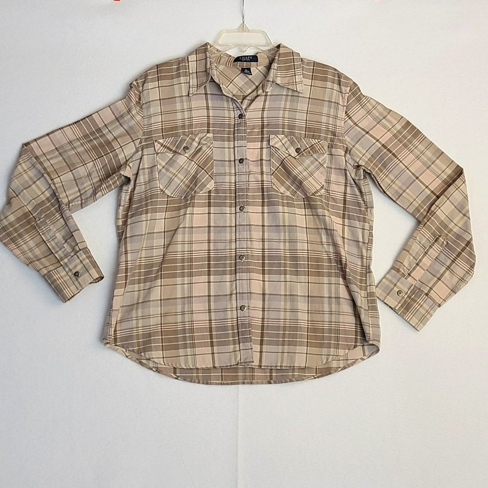 Chaps Western Button Down Shirt Neutral Colors Size XL Long Sleeve Collared
